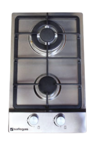 SAFEGAS 2 BURNER HOB STAINLESS STEEL (HOB2045)